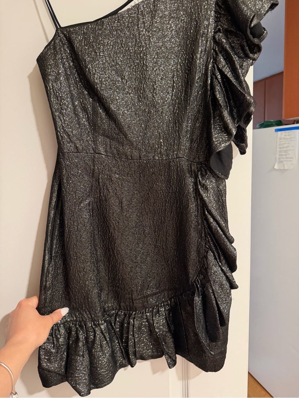Sandro Black One-Shoulder Ruffle Mini Dress - Picture 2 of 4